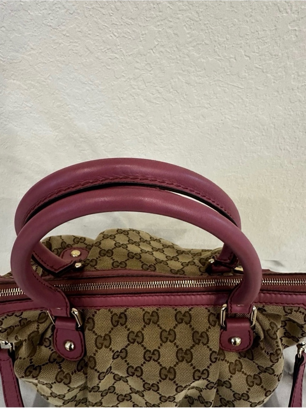 Authentic Gucci Brown GG Canvas Tote with Pink Leather Trim Pristine Condition - Picture 2 of 12